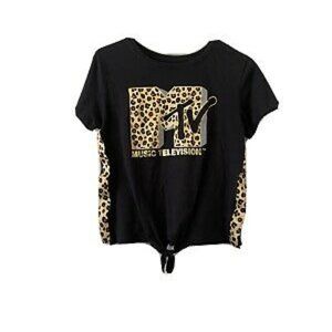 MTV CHEETAH BLACK JUNIOR TIE TEE NEW